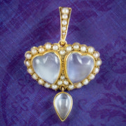 Antique Victorian Moonstone Pearl Heart Pendant 18ct Gold
