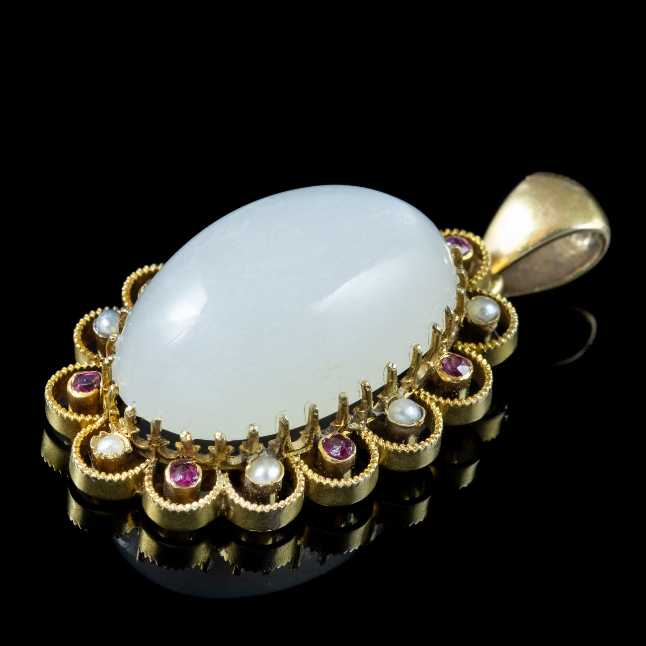 Antique Victorian Moonstone Ruby Pearl Pendant 15ct Gold 19.5ct Moonst ...