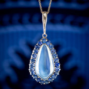 Antique Victorian Moonstone Sapphire Pendant Necklace 15ct Moonstone 