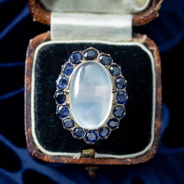 Antique Victorian Moonstone Sapphire Statement Ring 12ct Moonstone
