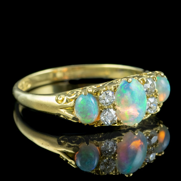 Antique Victorian Natural Opal Diamond Ring 1.1ct Opal