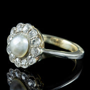 Antique Victorian Natural Pearl Diamond Daisy Cluster Ring 1ct Of Diamond
