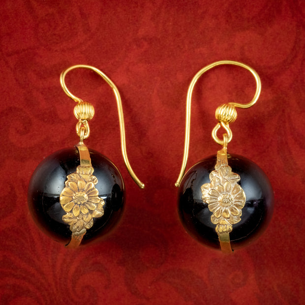 Antique Victorian Onyx Earrings 18ct Gold