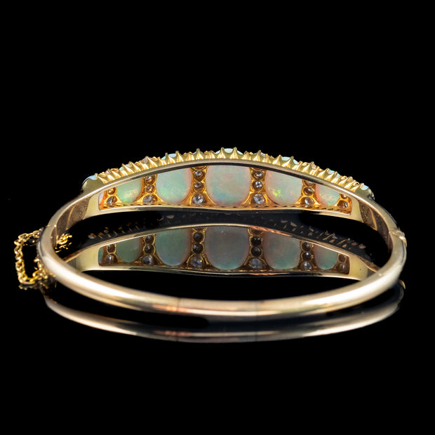 Antique Victorian Opal Diamond Bangle 18ct Gold 7.3ct Of Opal