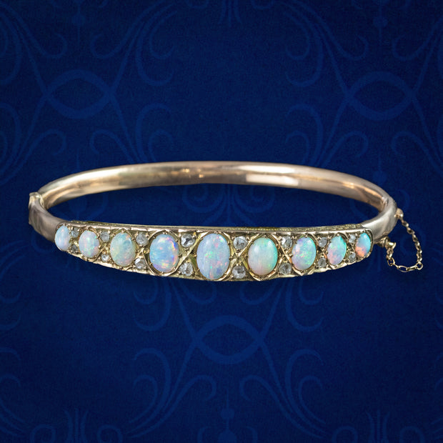 Antique Victorian Opal Diamond Bangle 18ct Gold
