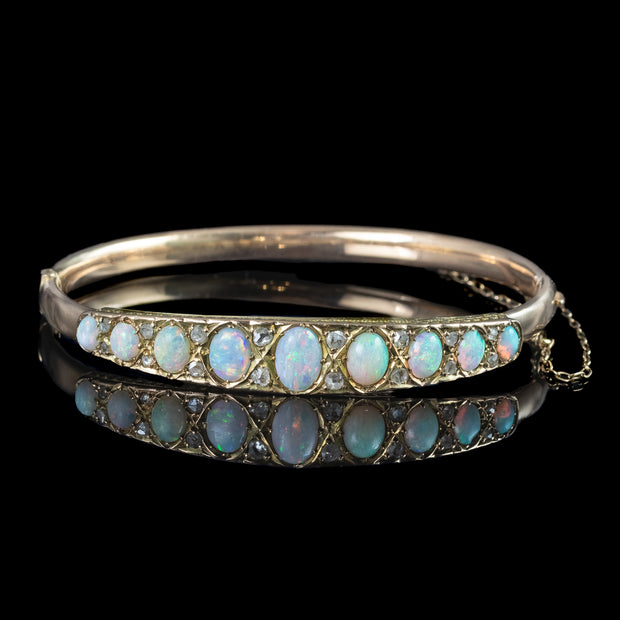 Antique Victorian Opal Diamond Bangle 18ct Gold