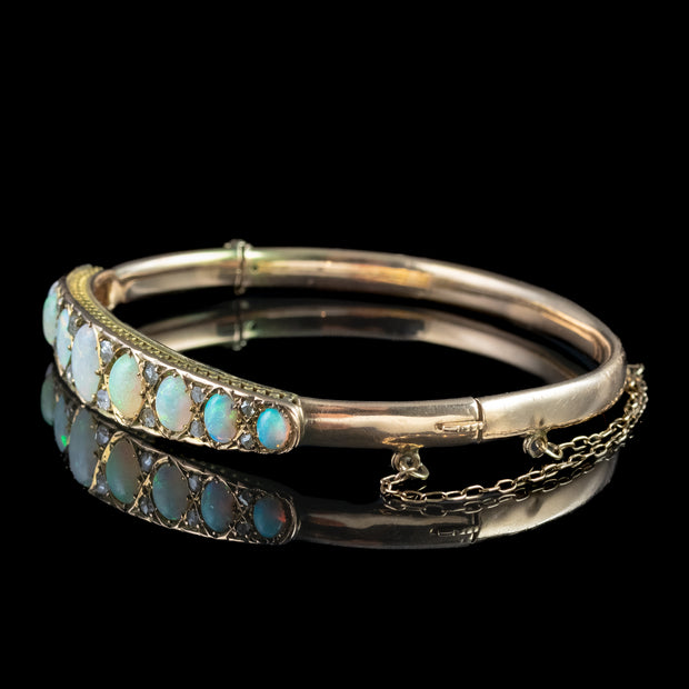 Antique Victorian Opal Diamond Bangle 18ct Gold