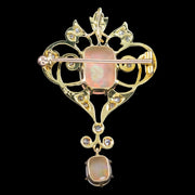 Antique Victorian Opal Diamond Brooch Pendant 15ct Gold With Box