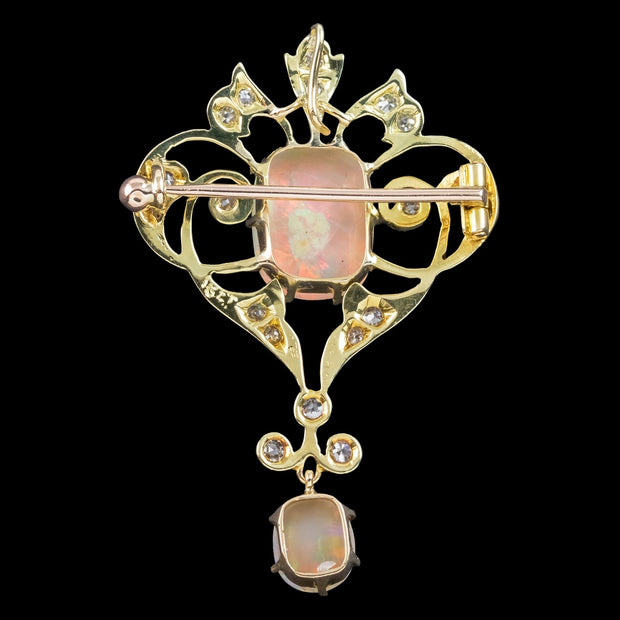 Antique Victorian Opal Diamond Brooch Pendant 15ct Gold With Box