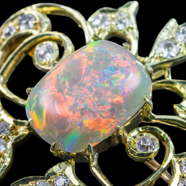 Antique Victorian Opal Diamond Brooch Pendant 15ct Gold With Box