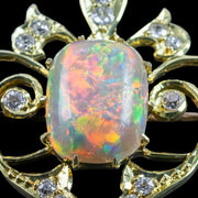 Antique Victorian Opal Diamond Brooch Pendant 15ct Gold With Box