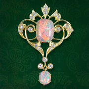 Antique Victorian Opal Diamond Brooch Pendant 15ct Gold With Box
