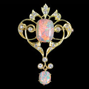 Antique Victorian Opal Diamond Brooch Pendant 15ct Gold With Box