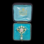 Antique Victorian Opal Diamond Brooch Pendant 15ct Gold With Box