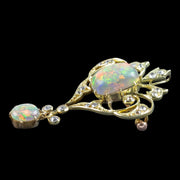 Antique Victorian Opal Diamond Brooch Pendant 15ct Gold With Box