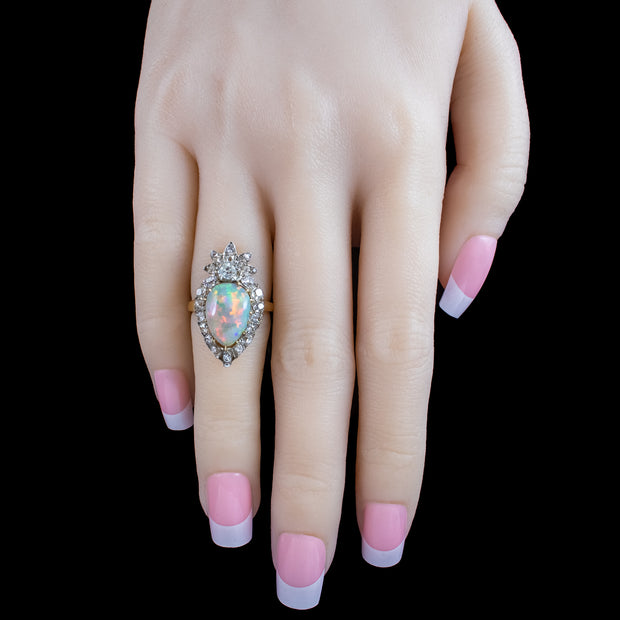 Antique Victorian Opal Diamond Cluster Ring 5.5ct Opal