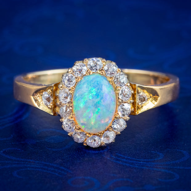 Antique Victorian Opal Diamond Cluster Ring 0.80ct Opal 