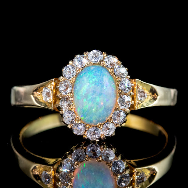 Antique Victorian Opal Diamond Cluster Ring 0.80ct Opal 