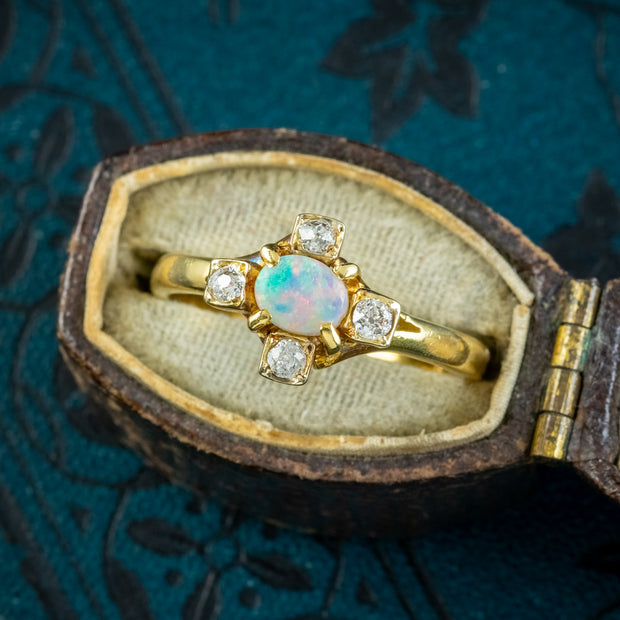 Victorian Three-Stone Opal and Diamond Ring