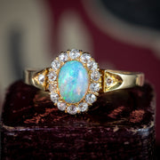 Antique Victorian Opal Diamond Cluster Ring 0.80ct Opal 