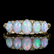 Antique Victorian Opal Diamond Five Stone Ring 1.7ct Of Opal