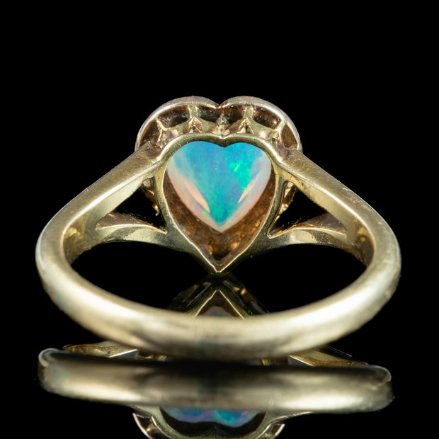 Antique Victorian Opal Diamond Heart Cluster Ring 0.90ct Opal