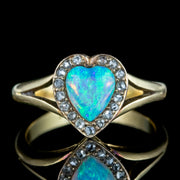 Antique Victorian Opal Diamond Heart Cluster Ring 0.90ct Opal