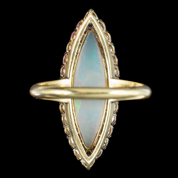Antique Victorian Opal Diamond Navette Cluster Ring 2.3ct Opal