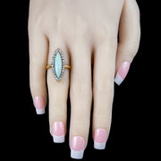 Antique Victorian Opal Diamond Navette Cluster Ring 2.3ct Opal
