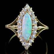 Antique Victorian Opal Diamond Navette Cluster Ring 1ct Opal