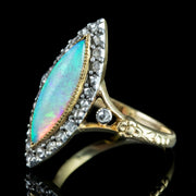 Antique Victorian French Opal Diamond Navette Ring 2.5ct Opal