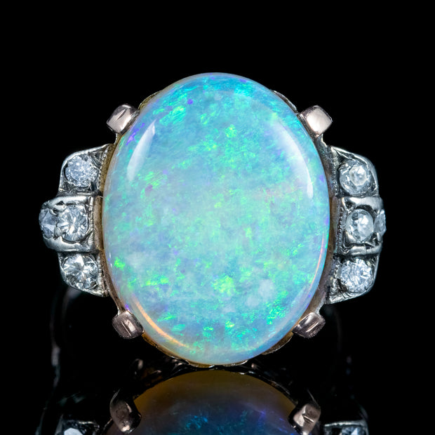 Antique Victorian Opal Diamond Ring 8ct Natural Opal