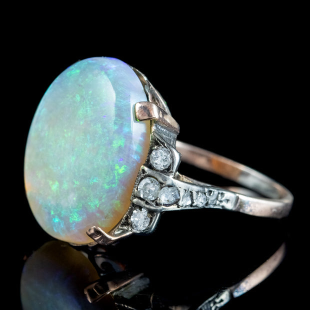 Antique Victorian Opal Diamond Ring 8ct Natural Opal