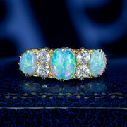 Antique Victorian Opal Diamond Ring 2ct Natural Opals