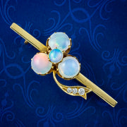 Antique Victorian Opal Diamond Shamrock Bar Brooch 18ct Gold