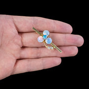 Antique Victorian Opal Diamond Shamrock Bar Brooch 18ct Gold