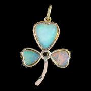 Antique Victorian Opal Diamond Shamrock Pendant 15ct Gold