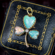 Antique Victorian Opal Diamond Shamrock Pendant 15ct Gold