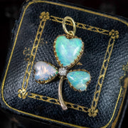 Antique Victorian Opal Diamond Shamrock Pendant 15ct Gold