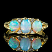 Antique Victorian Opal Diamond Trilogy Ring 0.90ct Total