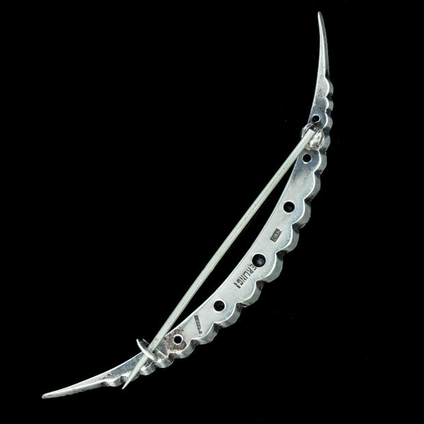 Antique Victorian Paste Crescent Moon Brooch Sterling Silver 