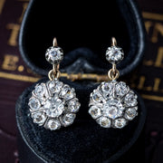 Antique Victorian Paste Flower Drop Earrings Silver 18ct Gold