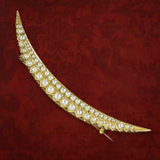 Antique Victorian Pearl Crescent Moon Brooch 18ct Gold With Box