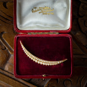 Antique Victorian Pearl Crescent Moon Brooch 18ct Gold With Box