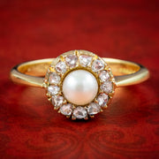 Antique Victorian Pearl Diamond Cluster Ring 