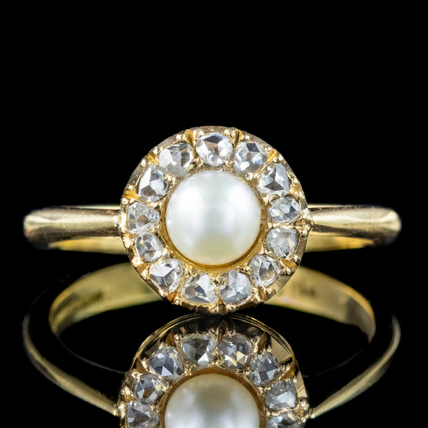 Antique Victorian Pearl Diamond Cluster Ring 