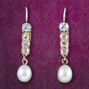 Antique Victorian Pearl Diamond Drop Earrings 18ct Gold