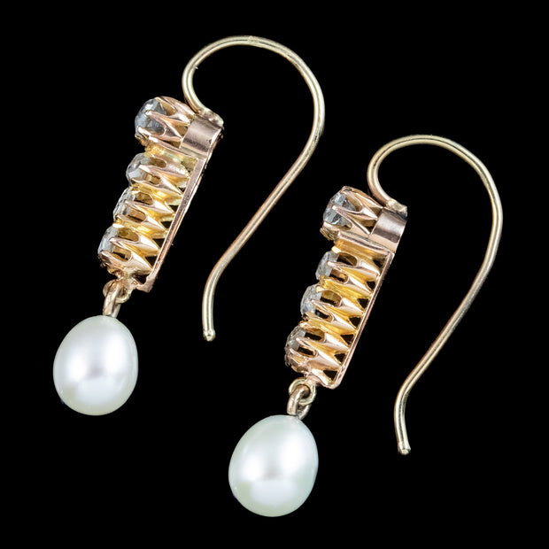 Antique Victorian Pearl Diamond Drop Earrings 18ct Gold