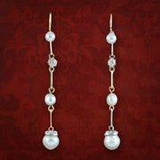 Antique Victorian Pearl Diamond Drop Earrings 18ct Gold