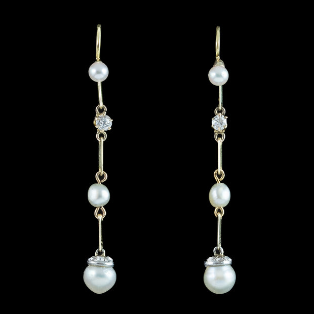 Antique Victorian Pearl Diamond Drop Earrings 18ct Gold